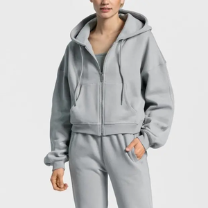 Sudadera con Capucha y Cremallera de Manga Larga 100% Algodón para Mujer, con Logotipo Personalizado, Top Corto Otoño/Invierno, Bordado 3D en la Parte Delantera - Product Image 2