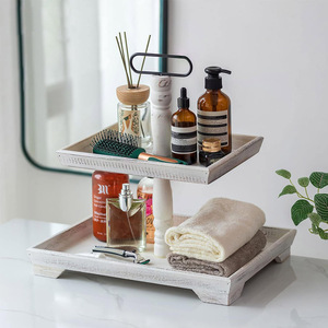 Décoration de ferme personnalisée Plateau en bois à deux niveaux pour comptoir de cuisine Décorations de Pâques Halloween Thanksgiving Plateaux en bois à 2 niveaux - Product Image 3