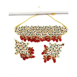 Ensemble de collier choker en perles Kundan rouge et blanc pour mariage, élégant et époustouflant - Product Image 2
