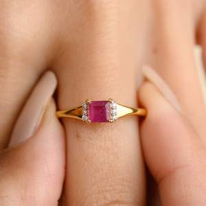 Producto más vendido Anillos de compromiso de rubí y diamante con forma de cojín natural en anillos de joyería fina de oro amarillo sólido de 18 quilates - Product Image 4