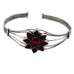 Grenat rouge forme florale pierre précieuse 925 argent Sterling bracelet réglable bracelet fait main bijoux de pierres précieuses originales bijoux anciens - Product Image 2
