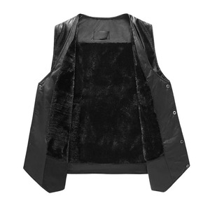 Vente Chaude Gilet de Motard pour Homme en Cuir Véritable et Toile, Épais et Chaud pour l'Hiver, Grande Taille, Vêtement d'Extérieur de Sécurité, Gilet Tendance - Product Image 4
