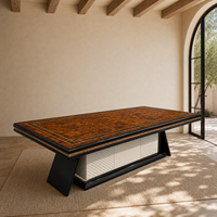 Table à manger rotative moderne de luxe en bois grainé, table rectangulaire noire et or sur piétement, 8 places, pour maison, villa, hôtel, restaurant