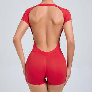 Custom Wholesale Fashion Women Yoga Gym <b>Short</b> Sleeves Breathable <b>Jumpsuit</b> Fitness Workout <b>Jumpsuit</b> for Women - Product Image 5