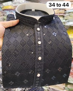 Elegante tela de poliéster/Rayón Dobby para hombre, antiarrugas, ecológica, ajuste Regular, estampado en relieve, pijama Kurta, venta al por mayor - Product Image 5