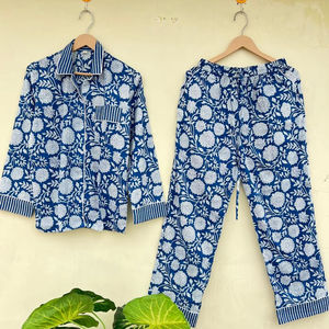 Ropa de dormir de popelina de algodón 100% hecha a mano India elegante estampado Floral estilo informal de lujo manga larga de tiro alto otoño primavera - Product Image 1