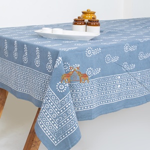 Manteles rectangulares 100% algodón Dabu con estampado floral de Jaipur, hechos a mano con técnicas de bloque, para decoración del hogar. - Product Image 4