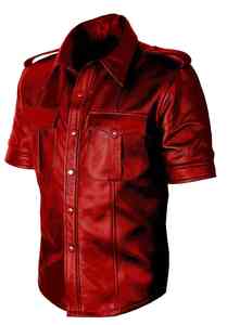 Chemise en cuir, col roulé uni, coupe classique, manches courtes, boutonnée, poches à rabat sur la poitrine, chemises personnalisées écologiques - Product Image 6