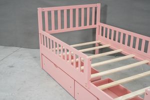 <b>Twin</b> <b>Bed</b> <b>Frame</b> with Built-In Storage Drawers Sturdy Wooden Construction for Children's Bedroom Dorm Room Space-Saving Design - Product Image 2