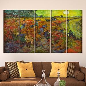 Toile imprimée de paysage champêtre « Vigne rouge » de Van Gogh, ensemble de 5 toiles - Product Image 1