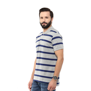 เสื้อโปโลสำหรับผู้ชายดีไซน์โอเวอร์ไซส์ลายทางแขนสั้นมีแถบติดโลโก้ตามสั่ง - Product Image 4