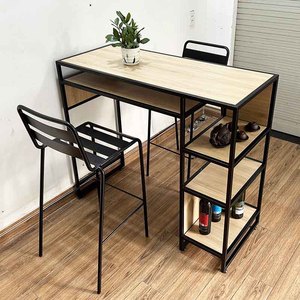 CBCF203 Industrial Style Combo <b>Bar</b> <b>Table</b> with Shelf <b>and</b> 2 Iron <b>Bar</b> <b>Stools</b> for Your Home or Commercial <b>Bar</b> Set - Product Image 2