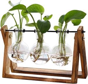 Vase sur pied en bois écologique fait main élégant avec tube en verre pour fleurs de table, propagation de plantes, décoration rustique d'intérieur - Product Image 3