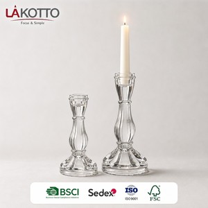 LAKOTTO Geprägter Glas-Kerzenhalter Vintage Stielkerzenständer für Tischdekoration Großhandel OEM-Unterstützung Möglich - Product Image 3