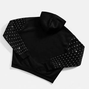 Sudadera con Capucha Negra con Pedrería, Sudadera con Cristales de Diamante, Corte Holgado, Estilo Urbano, para Hombre y Mujer, con Logotipo Personalizado - Product Image 3