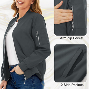 Chaqueta a prueba de viento para mujer, chaqueta bomber de motorista con 4 bolsillos, cortavientos, ropa de calle, prendas de vestir para mujer, abrigos de trabajo, chaqueta bomber - Product Image 4