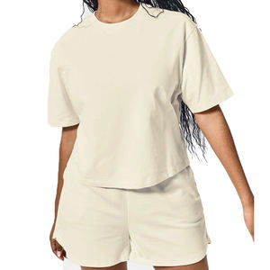 Camisetas cuadradas de gran tamaño para mujer, conjuntos de pantalones cortos, ropa de calle de verano, camiseta cuadrada con hombros caídos, conjuntos de pantalones cortos de algodón 100% para mujer - Product Image 3