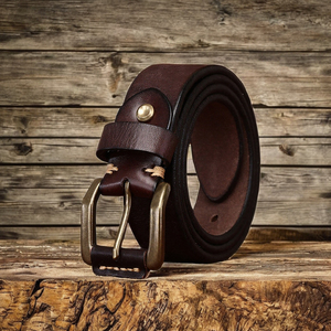 Cinturón de Cuero Vacuno Estilo Denim Vintage para Hombre con Hebilla de Cobre, Simple y Elegante - Product Image 2