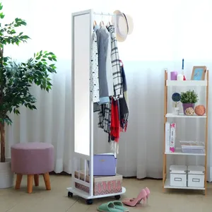 Modern <b>Standing</b> Full Mirror with Wooden Storage <b>Hanger</b> - Product Image 5
