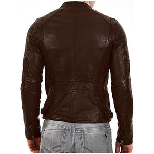 Haute qualité nouvelle mode veste en cuir noir rétro moto décontracté tout match veste en cuir avec poche avant zippée pour hommes - Product Image 2