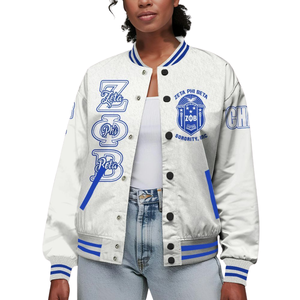 Zeta Phi Beta 1920 Azul Blanco Varsity Sorority Letterman Chaqueta ZPB Greek Life Chenille Patch Founders Day Wear - Product Image 1