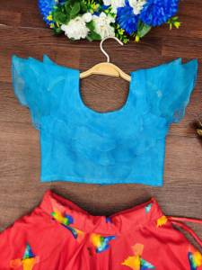Lehenga Choli con Estampado de Aves de Shoryam Fashion Designer para Niñas |   Conjunto de Falda y Top con Volantes de Organza |   Pantalones Largos Personalizados de Secado Rápido para Niños - Product Image 2