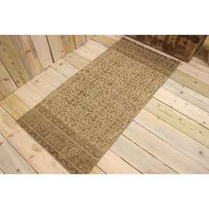 Tapis vintage, petit tapis turc 2,2x4,5 pieds, tapis en laine marron à motifs de plantes et d'arbres - Product Image 1