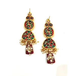 Ensemble de bijoux de mariée de luxe plaqué or 18 carats, serti de pierres Kundan marron et de perles blanches, plaqué or 24 carats pour mariage - Product Image 6
