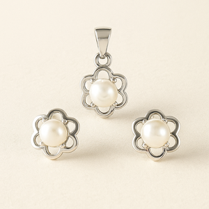 Ensemble collier et boucles d'oreilles Rhaya Jewels en argent sterling 925 pour femmes, avec perles florales, plaqué rhodium, pour mariages, fêtes, cadeaux, tendance - Product Image 4