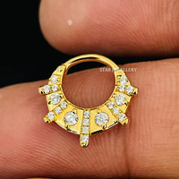 Cincin Hidung Septum Berlian Asli Potongan Bulat Brilian Emas Rose 14K/Emas Kuning Hadiah Mewah untuk Wanita Kristen Perhiasan STAR