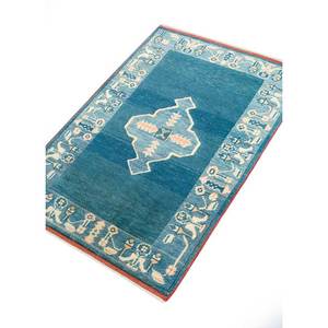 Alfombra de Lana Anudada a Mano Nuray Azul Pae-1156 9x12 Rectangular con Patrón de Medallón para Decoración de Sala de Estar o Uso en Pasillos - Product Image 2