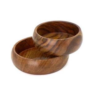 Meilleur bol de service rond en bois fabriqué à la main pour la table à manger pour la soupe aux salades de fruits. - Product Image 4