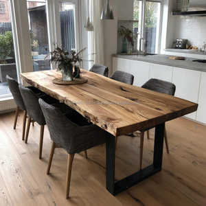 Mesa de Comedor Cuadrada Moderna con Borde Natural, Ecológica y Personalizada, de Madera de Nogal Sólido, Estilo Rústico, para Apartamentos de Lujo y Hogares - Product Image 3
