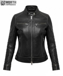 Chaqueta de cuero para mujer de talla adulta a la moda nueva llegada chaquetas informales de invierno cálidas con cremallera OEM personalizadas - Product Image 1
