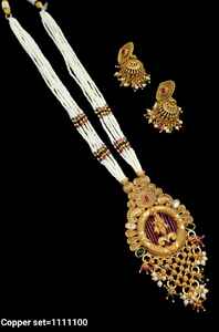 <b>INDIAN</b> TRADITIONAL and FASHIONABLE COPPER <b>JEWELLERY</b> BRIDAL WEDDING <b>JEWELLERY</b> <b>SET</b> for WOMEN EARRINGS and NECKLACE <b>SET</b> - Product Image 2