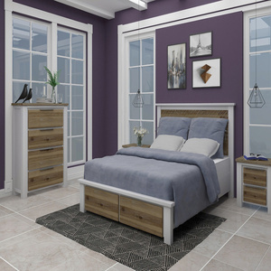 Ensemble de chambre à coucher moderne en bois blanc personnalisé avec lit de rangement et tables de chevet, style ferme côtière - Product Image 4