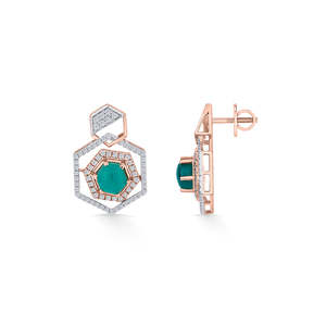 Pendientes de Perlas Hexagonales de Oro de 18K para Mujer, Joyería Geométrica de Oro Rosa para Compromiso - Product Image 5