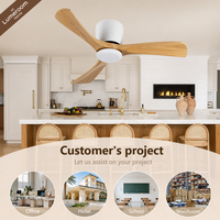 Ventilateur de plafond scandinave de 42 pouces sans lumière, en bois massif, 3 pales, profil bas, montage encastré, moteur DC, télécommande pour chambre à coucher