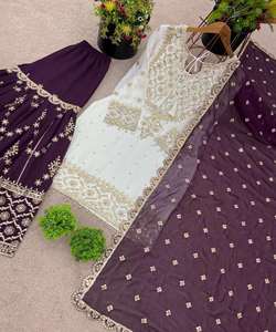 NOUVELLE ARRIVÉE GEORGETTE BRODERIE SEQUENCE WORK TOP SHARA AVEC DUPATTA KURTA SET WEAR GROS PRIX VÊTEMENT ETHNIQUE VIOLET - Product Image 3