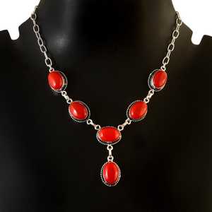 สร้อยคอปะการังสีแดง925เครื่องประดับทำด้วยมือเงินสเตอร์ลิงสร้อยคอสง่างามสำหรับผู้หญิงของขวัญครบรอบปีของเธอ - Product Image 1