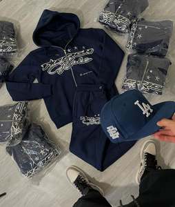 ชุดวอร์มกางเกงสำหรับวิ่งชุดวอร์มกางเกงมีฮู้ดซักด้วยกรดมีซิปรูดสกรีนโลโก้ออกแบบได้ตามต้องการ - Product Image 4