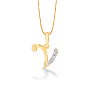Colgante con Letra V Chapado en Oro de 14k y Rodio con Diamante - Product Image 2