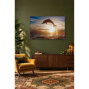 Impression sur toile de dauphin sautant de la mer au coucher du soleil - Product Image 5