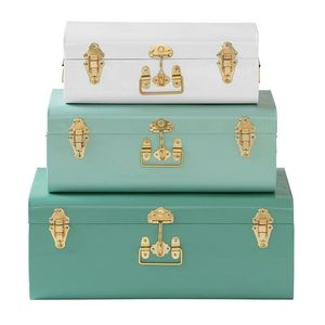 Set of 3 Lacquer <b>Trunk</b> <b>Storage</b> <b>Boxes</b> Different Sizes Galvanized Metal Clothes Organizer Classic Home <b>Storage</b> - Product Image 1