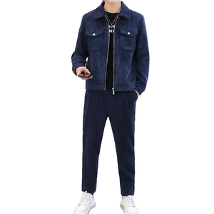 Ensemble survêtement 2 pièces en velours côtelé pour homme, veste et pantalon, coupe ajustée décontractée, tenue d'hiver, logo personnalisé - Product Image 2