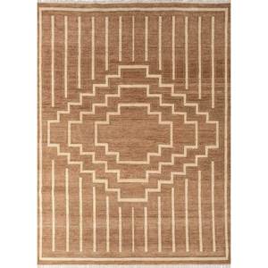 Alfombra de Lana Anudada a Mano Color Rojo Naranja Thyme AKWL-1592, Diseño Geométrico Abstracto Kilim para Entrada del Hogar, Rectangular 9x12, Hecha a Mano - Product Image 1