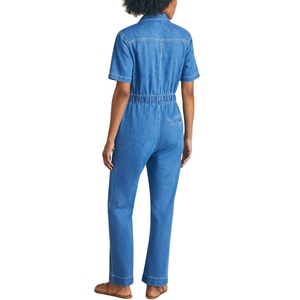 Mono de Mezclilla para Mujer, Manga Corta, Cierre Frontal, Corte Holgado, Estilo Utilitario, Uso Diario Informal, Diseño de Tela Cómoda y Duradera - Product Image 3
