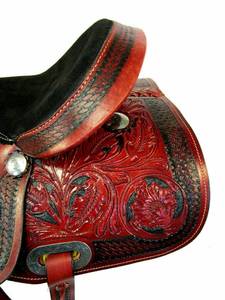 Sillín de caballo de cuero occidental de primera calidad, juego de tachuelas de caballo a juego, sillín de barril de cuero genuino, asiento de gamuza suave personalizado - Product Image 6