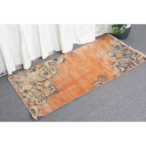 Alfombra turca naranja y azul Vintage, Alfombra de lana de tejido plano de 180x370 pies con respaldo de látex para decoraciones de sala de estar, 4m de ancho - Product Image 2