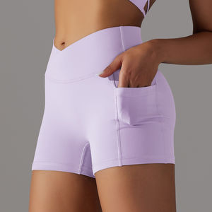 Shorts de Yoga de Compresión para Mujer, de Alta Calidad, Poliéster/Spandex, Cintura Alta Cruzada, Bolsillos Laterales, Secado Rápido, con Estampado - Product Image 5